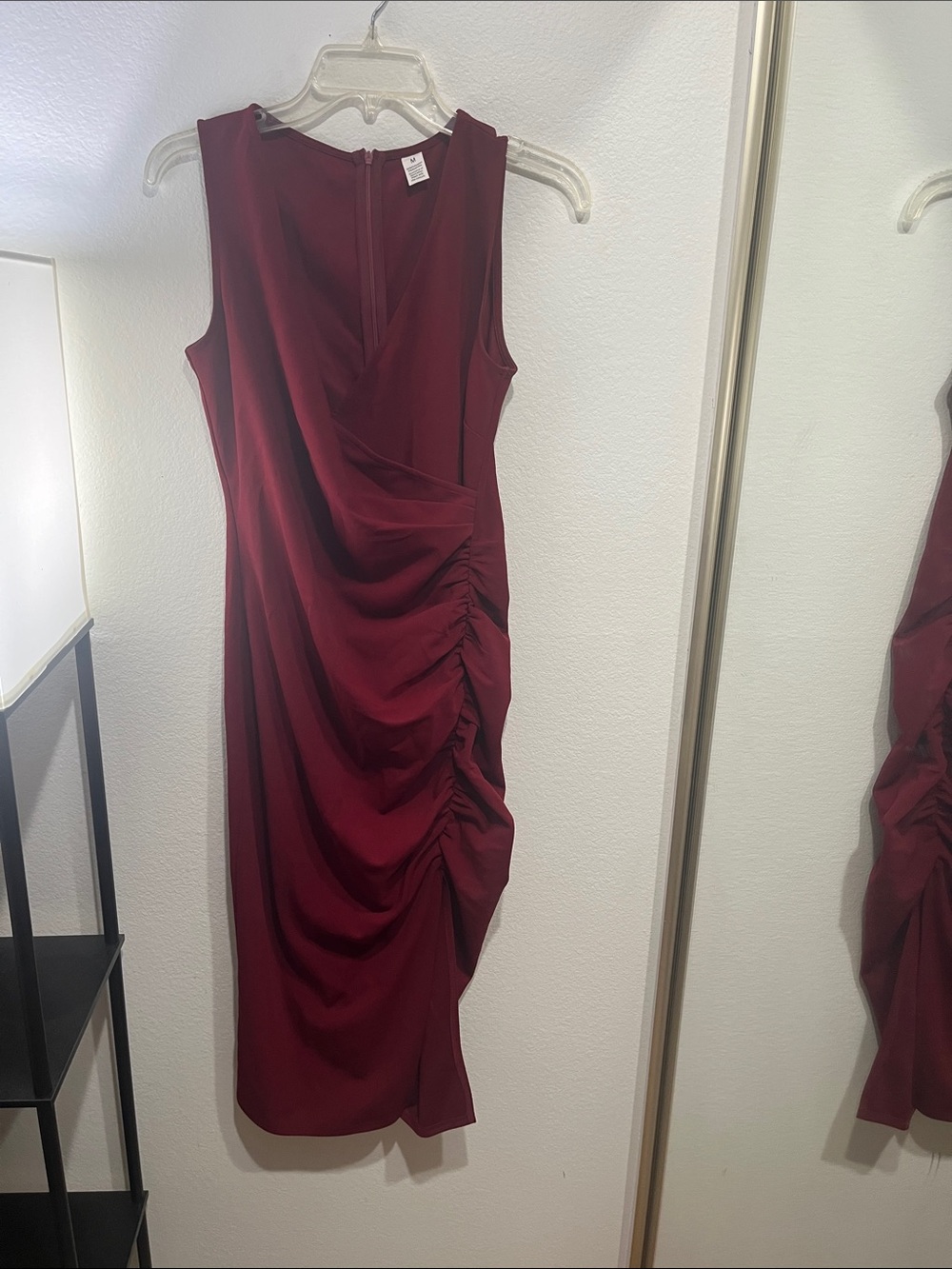 Sleeveless Burgundy Ruched Sheath Dress